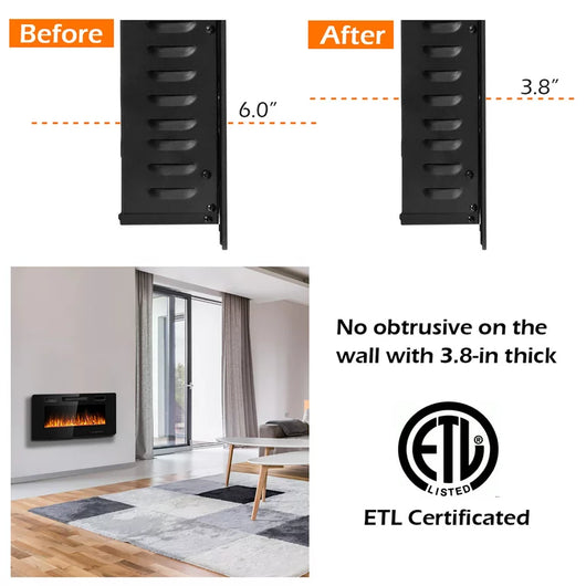 Costway 36'' Electric Fireplace Recessed Ultra Thin Wall-Mounted Heater w/Multicolor Flame!  -Brand new in the box