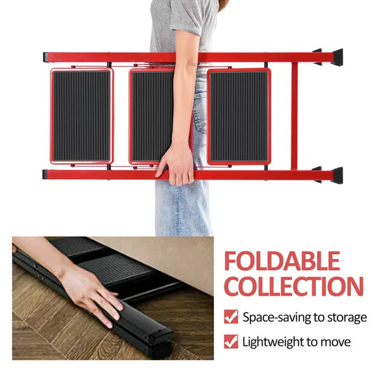 Kingrack 3-Step Stool, Household Folding Non-Slip Step Ladder, Collapsible Stool for Adults, 330lbs Capacity (Red)!  -Brand new