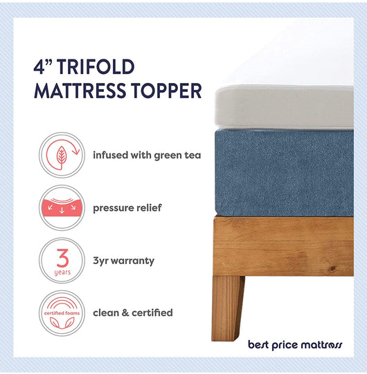 Best Price Mattress 4 Inch Trifold Memory Foam Mattress Topper with Cover, CertiPUR-US Certified, Twin XL**New in Box**