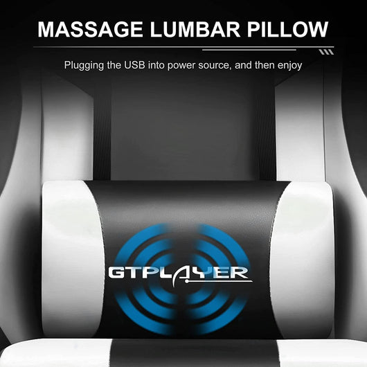 GTPLAYER Gaming Chair, Computer Chair with Footrest and Lumbar Support, Height Adjustable Game Chair with 360°-Swivel Seat and Headrest and for Office or Gaming (White)**New and Assembled**