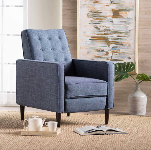Christopher Knight Home Mervynn Mid-Century Modern Fabric Recliner, Dark Blue!! NEW AND ASSEMBLED!!