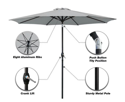 Lacoo 9' Grey Patio Umbrella Outdoor Market Table Umbrella with Push Button Tilt, 8 Sturdy Ribs- NEW IN BOX!!!!