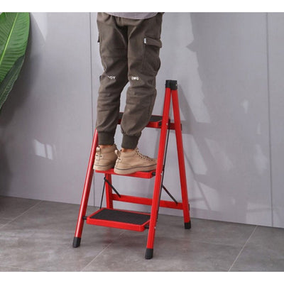Kingrack 3-Step Stool, Household Folding Non-Slip Step Ladder, Collapsible Stool for Adults, 330lbs Capacity (Red)!  -Brand new