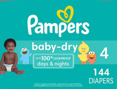 Pampers Baby Dry Extra Protection Diapers, Size 4, 144 Count- NEW IN BOX!!!