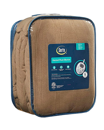 Serta Reversible Fleece to Sherpa Electric Blanket Fast Heating Soft Cover, Safety Auto Shut Off Timer, Low EMF, Multi Heat Setting, ETL Certified, Machine Washable, Stone Brown King (90 in x 100 in)- new