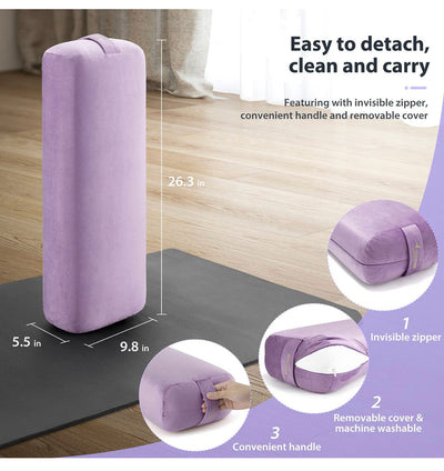 Sportneer Yoga Bolster Pillow: Rectangular Yoga Pillow with Extra Stretch Strap for Restorative Yoga, Luxurious Eco-Suede Cover from 100% Recycled Vegan Materials, Skin-Friendly & Machine Washable Cover**New in Box**
