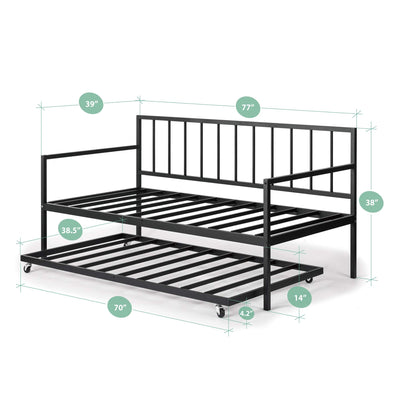 ZINUS Eden Metal Daybed with Trundle / Mattress Foundation with Steel Slat Support / Easy Assembly, Twin**New in box**