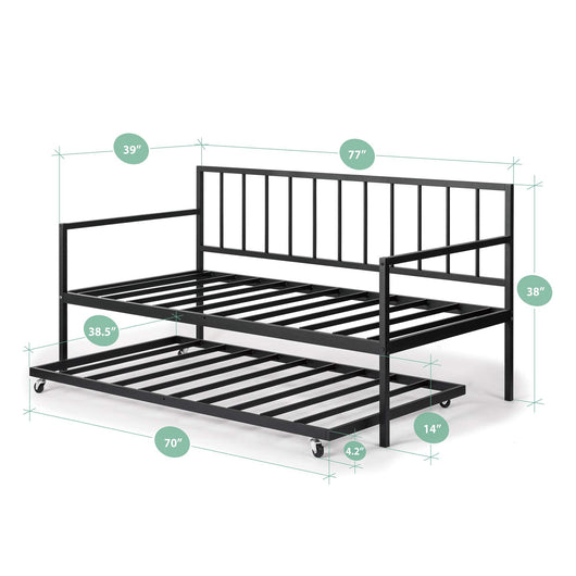 ZINUS Eden Metal Daybed with Trundle / Mattress Foundation with Steel Slat Support / Easy Assembly, Twin**New in box**