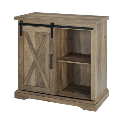 Walker Edison 32" Rustic Farmhouse Sliding Barn Door Accent Cabinet - Reclaimed Barnwood**New in Box**