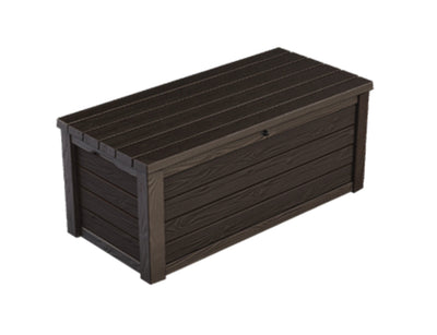 Keter Eastwood 150 Gallon Deck Box, Resin Wood Look Brown- NEW AND ASSEMBLED!!!