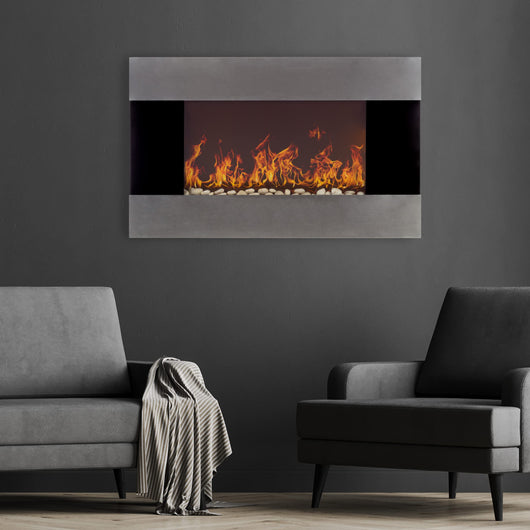 Wall-Mounted Electric Fireplace - Stainless Steel Fireplace Decor for The Living Room or Bedroom with 2 Heat Settings and Remote Control by Northwest**New in box**