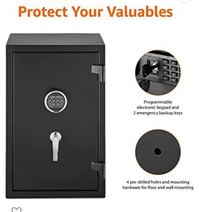 Amazon Basics Fire Resistant Security Safe with Programmable Electronic Keypad - 2.1 Cubic Feet, 16.93 x 25.98 x 13.8 inches
