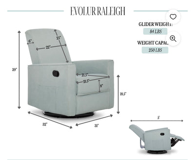 Evolur Raleigh Upholstered Plush Seating Glider Swivel, Rocker, Recliner, Glider for Nursery- brand new / assembled
