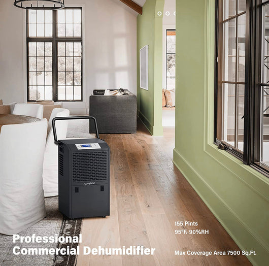 Waykar 155 Pints Commercial Dehumidifier Industrial Dehumidifier for Large Space up to 7500 Sq.ft for Home Basements, Whole House, Library, Moisture Remove!! NEW OUT OF BOX, MISSING DRAIN HOSE AND HANDLE, TESTED WORKS GREAT!!