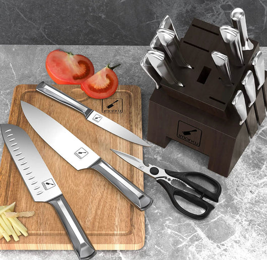 imarku 16 PCS High Carbon Japanese Stainless Steel Knife Sets for Kitchen with Block, Dishwasher Safe- NEW IN BOX!!!