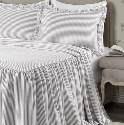 Lush Decor Ticking Stripe Ruffle Detail Bedspread, Full, Gray, 3-Pc Set- NEW IN BAG!!!