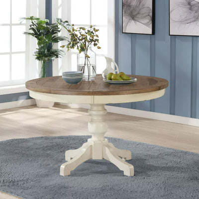 Roundhill Furniture Prato 3-Piece Round Dining Table Set with Cross Back Chairs, Antique White and Distressed Oak! (SOLID WOOD)  -Brand new & Assembled (Must Bring Pick up or Trailer for pick up)
