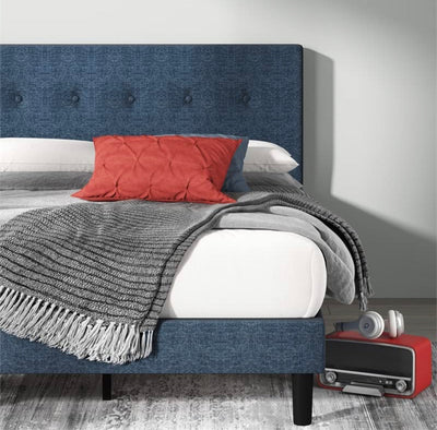 ZINUS Omkaram Upholstered Platform Bed Frame / Mattress Foundation / Wood Slat Support / No Box Spring Needed / Easy Assembly, Queen- new in box
