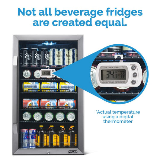 NewAir Premium Stainless Steel 126 Can Beverage Refrigerator and Cooler with SplitShelf Design**New small dent,seen in picture**
