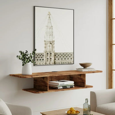 FITUEYES Wall Mounted Entertainment Center 2 Tier Modern Floating TV Stand Media Console, Brown**New in box**
