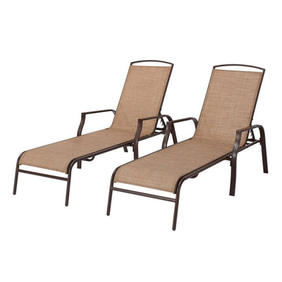 Mainstays Sand Dune Reclining Steel Outdoor Chaise Lounge - Set of 2, Beige/Black**New and assembled**
