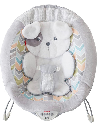 Fisher-Price Sweet Snugapuppy Deluxe Bouncer, portable bouncing baby seat with overhead mobile, music, and calming vibrations [