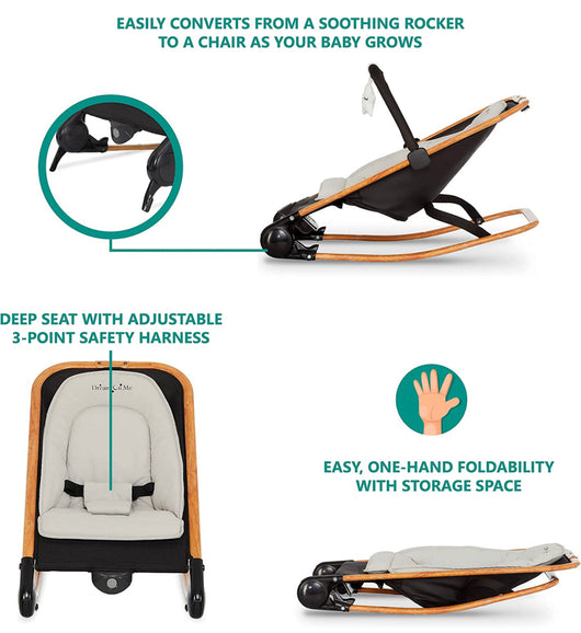 Dream on Me Rock with me 2-in-1 Rocker and Stationary Seat | Compact Portable Infant Rocker with Removable Toys Bar & Hanging Toys in Black & Grey- NEW IN BOX!!!!