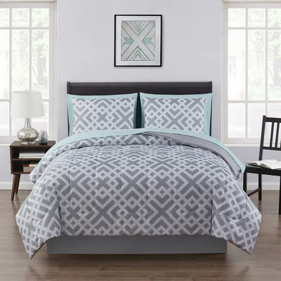Mainstays Gray Geometric 8 Piece Bed in a Bag Comforter Set With Sheets, Queen**New**