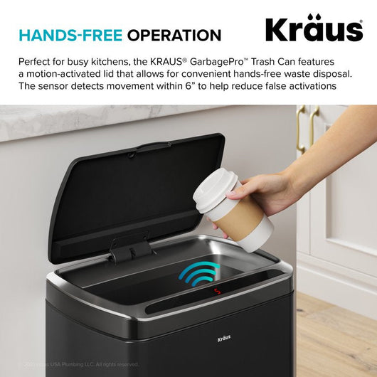 Kraus 13 Gallon Touchless Motion Sensor Trash Can in Matte Black Finish with Soft Shut Lid**New in Box**