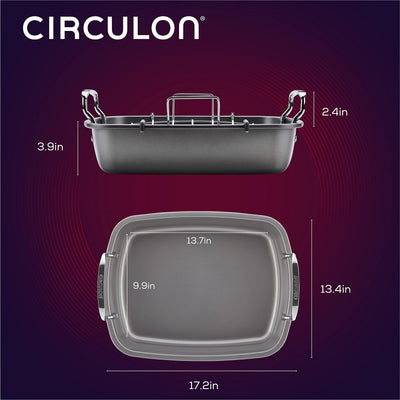 Circulon Nonstick Roasting Pan / Roaster with Rack - 17 Inch x 13 Inch, Gray**New in box**