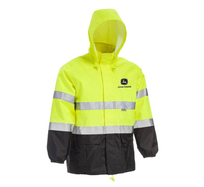 John Deere Unisex High Visability ANSI Class III Rain Suit Jacket and Bib with Color Block- NEW IN BOX!!!