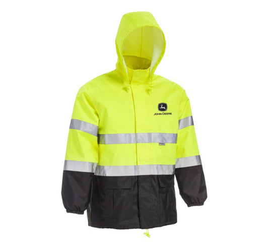 John Deere Unisex High Visability ANSI Class III Rain Suit Jacket and Bib with Color Block- NEW IN BOX!!!