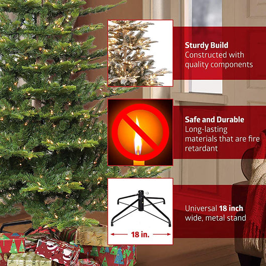 Puleo International 6.5 Foot Pre-Lit Slim Flocked Fraser Fir Artificial Christmas Tree with 350 Clear Lights, Green- new in box