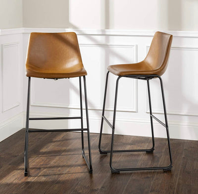 Walker Edison Douglas Urban Industrial Faux Leather Armless Bar Chairs, Set of 4, Whiskey Brown- NEW IN 2 BOXES!!!!
