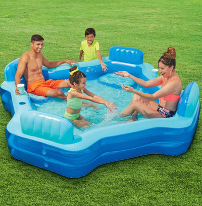 Play Day Square Inflatable Deluxe Comfort Family Pool, Blue- NEW IN BOX!!!!