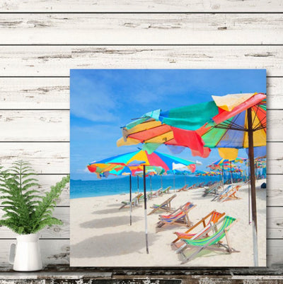 Parasols on a Tropic Isle Gallery-Wrapped Canvas Wall Art, 30x30- NEW!!!!