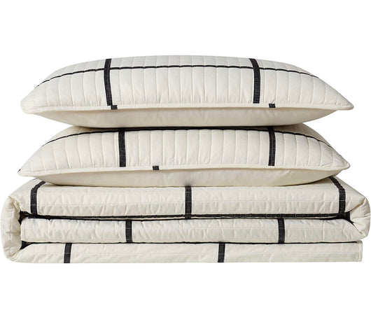 Truly Soft Everyday Kurt Black and White Stripe Quilt, Full/Queen, Windowpane- NEW IN BAG!!!