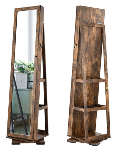 Woven Paths 360 Spinning Lockable Jewelry Armoire with Free-Standing Mirror, Brown!! NEW AND ASSEMBLED, MINOR DAMAGE FROM SHIPPING(HARDLY NOTICEABLE)!!