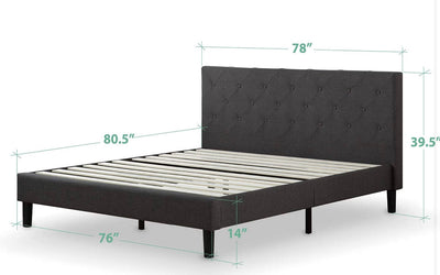 Zinus Diamond platform, upholstered bed with embroidered wooden slat back, individual, Wood, Brown, King!  -Brand new in the box