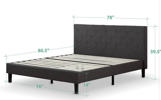 Zinus Diamond platform, upholstered bed with embroidered wooden slat back, individual, Wood, Brown, King!  -Brand new in the box
