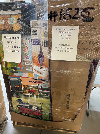Jumbo huge liquidation pallet- over 7 ft tall ! Pallet number 1626