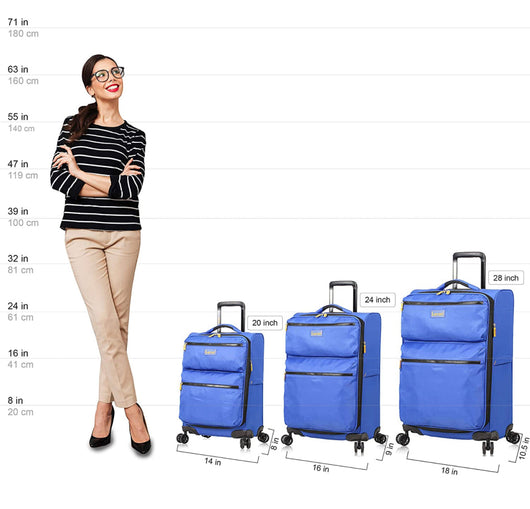 Lucas Designer Luggage Collection - 3 Piece Softside Expandable Ultra Lightweight Spinner Suitcase Set - Travel Set includes 20 Inch Carry On, 24 Inch & 28 Inch Checked Suitcases (Royal Blue)-