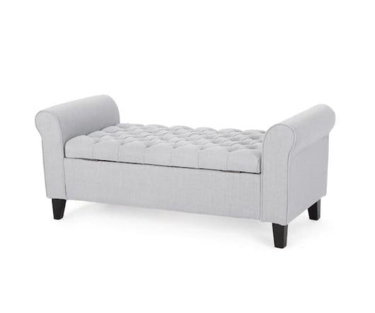 Noble House Light Gray Tufted Fabric Armed Storage Bench- NEW AND ASSEMBLED!!!!