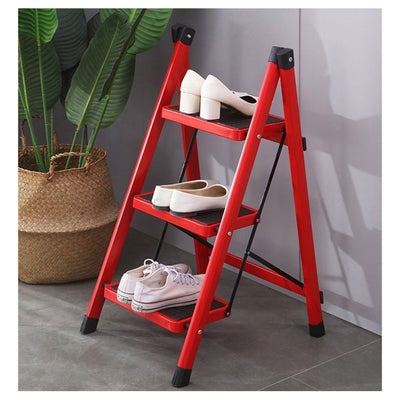 Kingrack 3-Step Stool, Household Folding Non-Slip Step Ladder, Collapsible Stool for Adults, 330lbs Capacity (Red)!  -Brand new