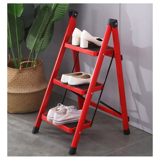 Kingrack 3-Step Stool, Household Folding Non-Slip Step Ladder, Collapsible Stool for Adults, 330lbs Capacity (Red)!  -Brand new
