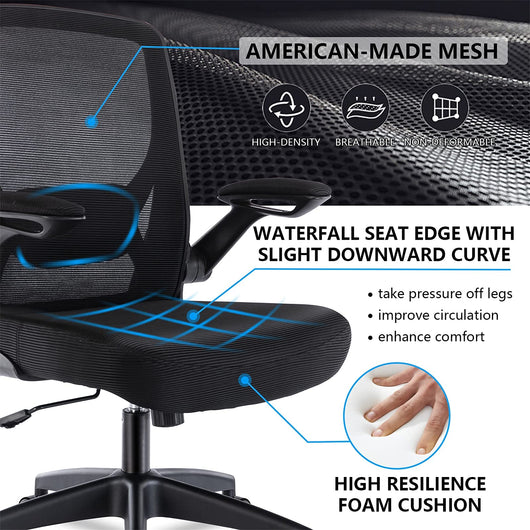 KERDOM Ergonomic Office Chair, Breathable Mesh Desk Chair, Lumbar Support Computer Chair with Wheels and Flip-up Arms, Swivel Task Chair BIFMA Passed, Adjustable Height Home Gaming Chair**New and assembled**