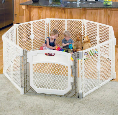 Toddleroo by North States Superyard Ultimate 8 Panel Baby Play Yard, Made in USA: Safe Play Area, Indoors/Outdoors, Freestanding. 6.5 feet Corner to Corner (26" Tall, Ivory), 1 Count (Pack of 1)-  NEW IN BOX!!!