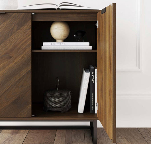 Nathan James Enloe Modern Sideboard Buffet, 32 inch Storage Accent Cabinet with Doors in a Rustic Finish and Matte Metal Base for Hallway, Entryway, Kitchen or Living Room, Walnut/Black- NEW IN BOX!!!!