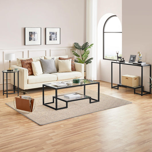 Yaheetech Tempered Glass Coffee Table & Console Table Set w/ 2-Layer Storage & Display Space & Easy Assembly & Adjustable Feet for Hallway, Living Room, Dining Room**New in box**