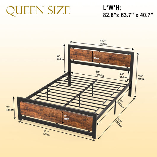 Codesfir Queen Bed Frame with Headboard and Footboard, Heavy Duty Platform Metal Bed Frame with Strong 4 U-Shaped Support Frames & 12 Strong Wood Slat Support, No Box Spring, Easy Assembly**New in box**